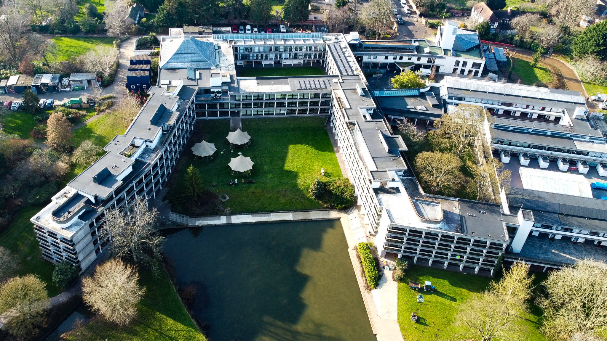 Aerial shot of River Quad, showing the 'Berlin Wall' to the South.