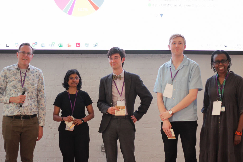 Anjali Waghmare (Wolfson College) with teammates Seb Wilkes and Erik Rydow at the Deeptech Challenge Day, Reuben College.